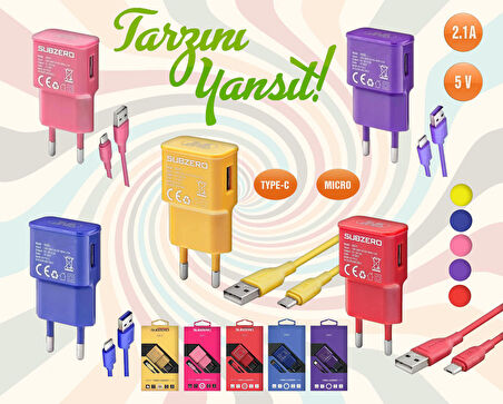 Subzero Type-C 5 Watt Hızlı Şarj Aleti Mavi