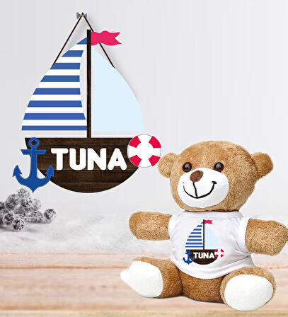 Kişiye Özel Bebek Kapı Süsü (Peluş Ayıcık Hediyeli) – Baby Shower / Hastane Odası