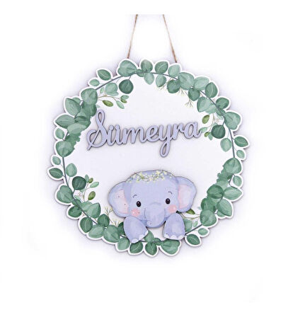 Kişiye Özel Tatlı Fil Kapı Süsü 30x30cm