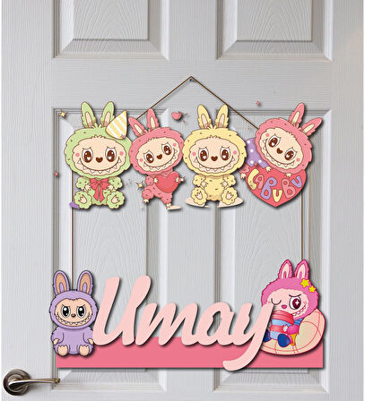 Labubu Desenli Kişiye Özel Yenidoğan Kapı Süsü 45 cm