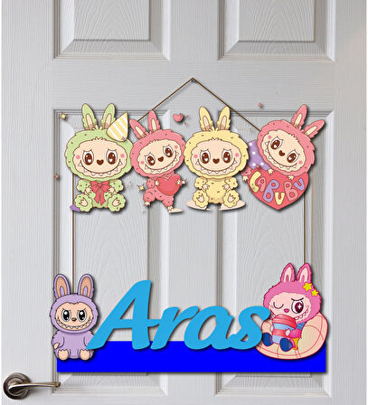 Labubu Desenli Kişiye Özel Yenidoğan Kapı Süsü 45 cm