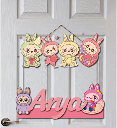 Labubu Desenli Kişiye Özel Yenidoğan Kapı Süsü 45 cm