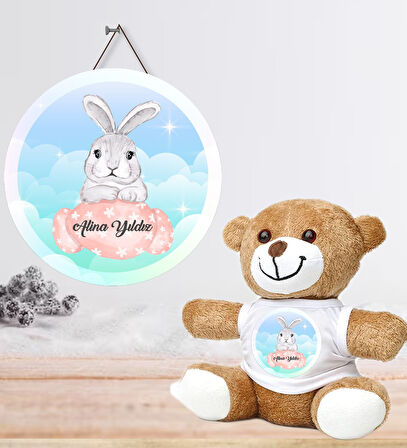 Kişiye Özel Bebek Kapı Süsü (Peluş Ayıcık Hediyeli) – Baby Shower / Hastane Odası