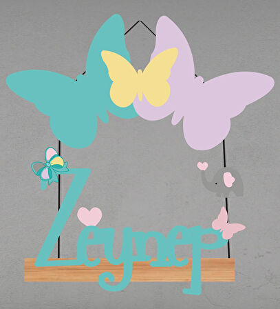 Meşgalem Kelebek Temalı Kişiye Özel Kapı Süsü