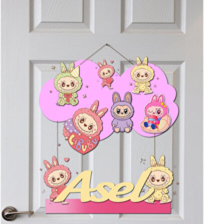 Meşgalem Labubu Desenli Kişiye Özel Yenidoğan Kapı Süsü (45cm)