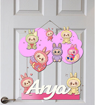 Meşgalem Labubu Desenli Kişiye Özel Yenidoğan Kapı Süsü (45cm)