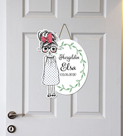 İsme Özel Kurdaleli Kız Temalı Çocuk Odası Kapı Süsü