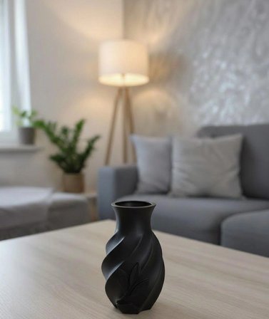 GÜL DETAYLI DEKORATİF BLOOM VAZO (Siyah)