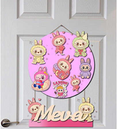 Labubu Desenli Kişiye Özel Yenidoğan Kapı Süsü (45cm)