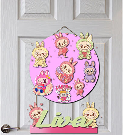 Labubu Desenli Kişiye Özel Yenidoğan Kapı Süsü (45cm)