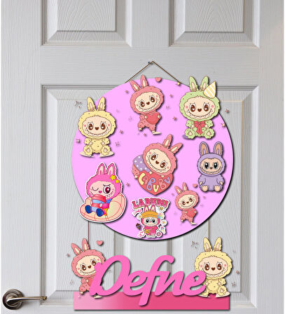 Labubu Desenli Kişiye Özel Yenidoğan Kapı Süsü (45cm)