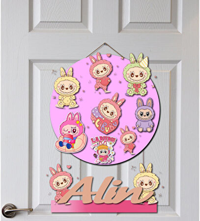 Labubu Desenli Kişiye Özel Yenidoğan Kapı Süsü (45cm)