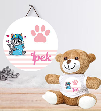 Kişiye Özel Bebek Kapı Süsü (Peluş Ayıcık Hediyeli) – Baby Shower / Hastane Odası