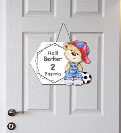 Meşgalem Futbolcu Ayıcık Temalı Kişiye Özel Kapı Süsü