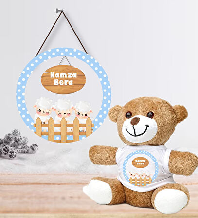 Kişiye Özel Bebek Kapı Süsü (Peluş Ayıcık Hediyeli) – Baby Shower / Hastane Odası