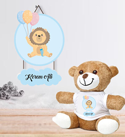 Kişiye Özel Bebek Kapı Süsü (Peluş Ayıcık Hediyeli) – Baby Shower / Hastane Odası