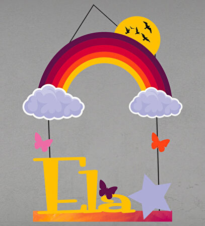 Meşgalem Gökkuşağı Temalı Kişiye Özel Kapı Süsü