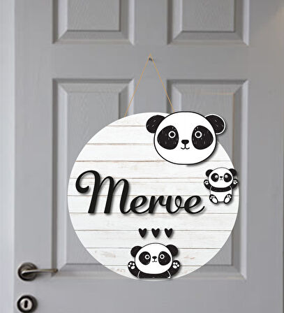 Kişiye Özel Tatlı Minik Panda Kapı Süsü 30x30cm