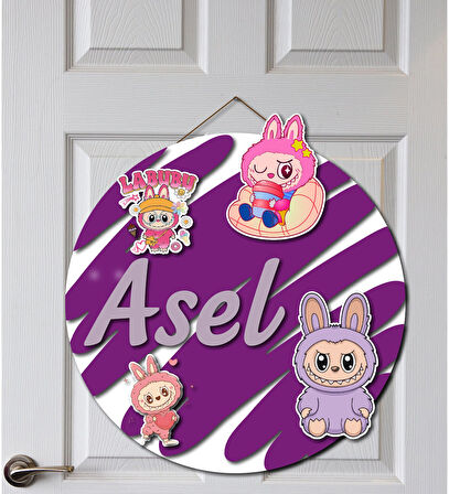 Labubu Desenli Kişiye Özel Yenidoğan Kapı Süsü (45 cm)