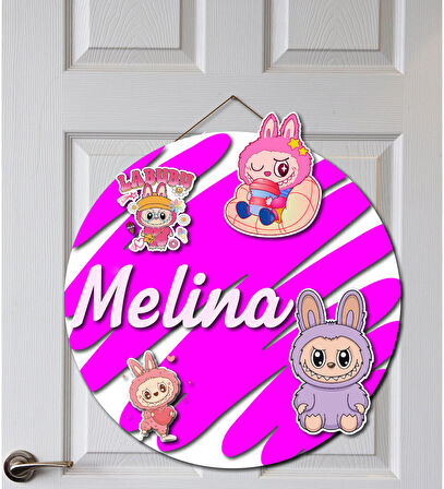 Labubu Desenli Kişiye Özel Yenidoğan Kapı Süsü (45 cm)