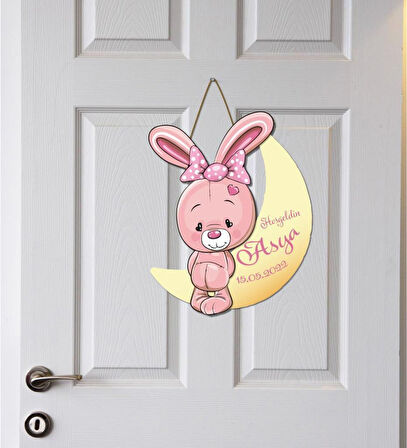 Kişiye Özel Bebek Kapı Süsü (Peluş Ayıcık Hediyeli) – Baby Shower / Hastane Odası