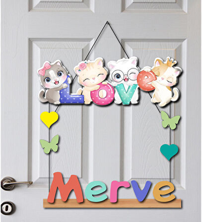 Kişiye Özel Hastane Kapısı Tatlı Kediler Kapı Süsü 45x30cm