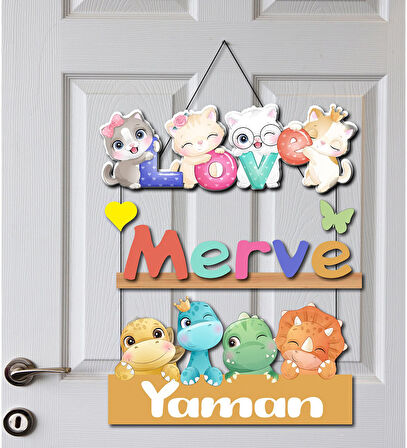 Kişiye Özel Hastane Kapısı Tatlı Kediler Kapı Süsü 45x30cm