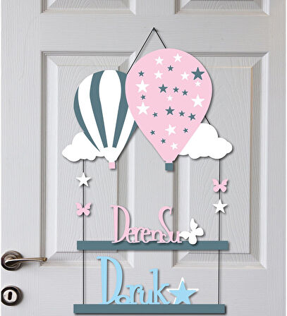 Kişiye Özel İki İsimli Hastane Kapısı  Balon Kapı Süsü 55x30cm