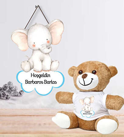 Kişiye Özel Bebek Kapı Süsü (Peluş Ayıcık Hediyeli) – Baby Shower / Hastane Odası
