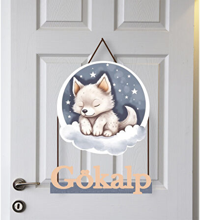 Meşgalem Yavru Kurt Temalı Kişiye Özel Kapı Süsü