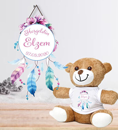 Kişiye Özel Bebek Kapı Süsü (Peluş Ayıcık Hediyeli) – Baby Shower / Hastane Odası