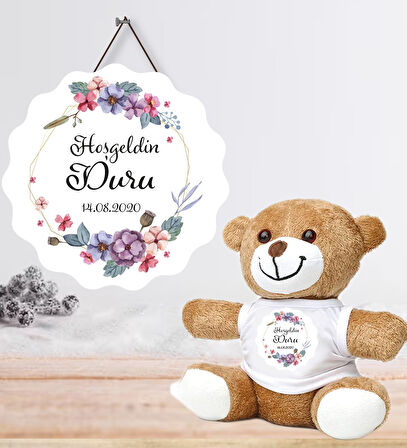 Kişiye Özel Bebek Kapı Süsü (Peluş Ayıcık Hediyeli) – Baby Shower / Hastane Odası