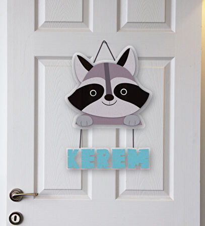 İsme Özel RakunTemalı Çocuk Odası Kapı Süsü