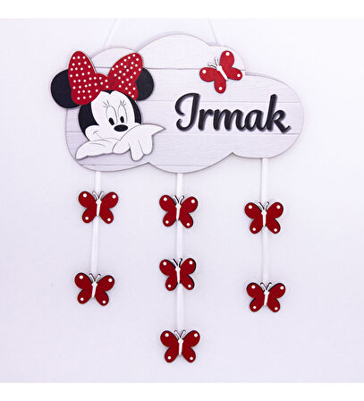 Kişiye Özel Bebek Kapı Süsü Minnie Mouse 3D (Kırmızı)