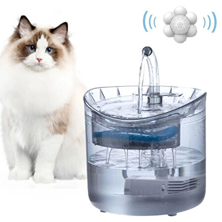 Hareket Sensörlü Otomatik Pet Su Çeşmesi Şeffaf Tasarım - 2L Kapasiteli Kedi Köpek Sebil Musluk, Sessiz Pompa, Filtreli 