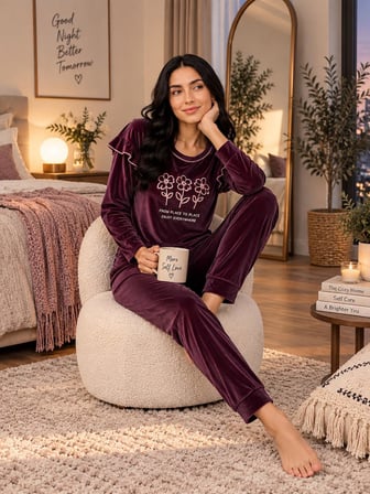 SUNZER HOMEWEAR charme bayan kışlık kadife pijama takımı
