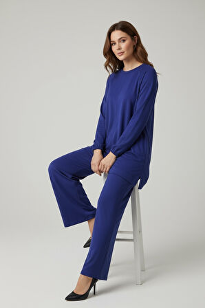 KADIN TUNİK ÖNÜ DİKİŞLİ ALTI BANTLI PANTOLONUN BELİ LASTİKLİ ÖNÜ DİKİŞLİ İKİLİ TAKIM