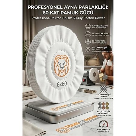 Mey İthalat® Yumuşak Polisaj Keçesi 6X60 60 Katlı 150Mm - Pamuk Bez Disk Ayna Parlaklığı Metal Parla