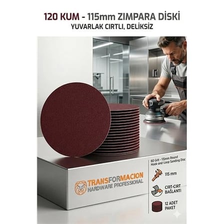 Mey İthalat® 12 Adet 120 Kum Yuvarlak Cırtlı Zımpara Diski 115 Mm Deliksiz Zımpara Kağıdı 723217