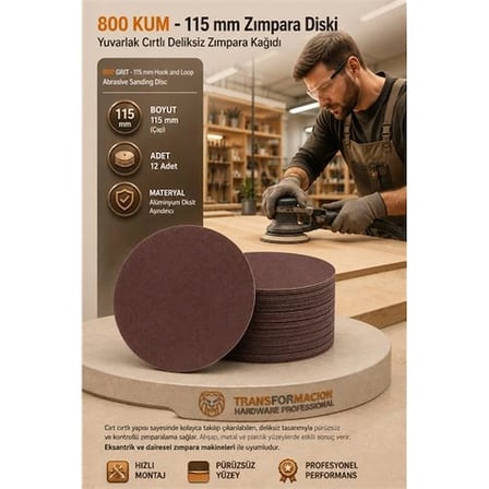 Mey İthalat® 12 Adet 800 Kum Yuvarlak Cırtlı Zımpara Diski 115 Mm Deliksiz Zımpara Kağıdı 723223