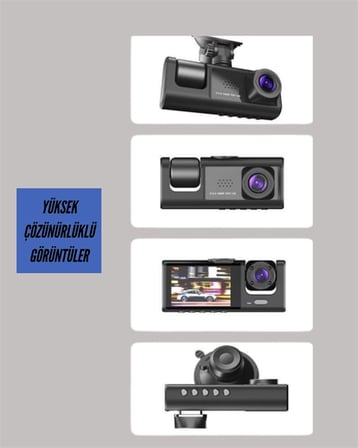 Mey İthalat® Ta-01 3 Kameralı 1080P Araç Kamerası Siyah