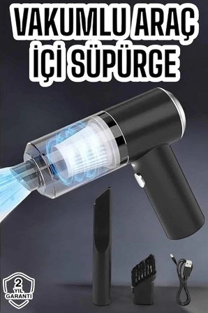 Üflemeli Güçlü Vakumlu Ev Ofis Araç Süpürgesi El Süpürgesi Şarjlı