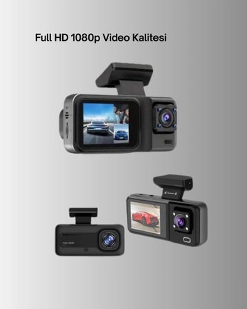 Mey İthalat® 360° Kapsama Sahip Full Hd Araç Kamerası 3’Lü Kayıt Gece Görüşlü Dashcam