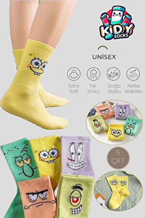 5 Çift Unisex Desenli Karakterli  Kolej Çorap Seti Extra Rahat