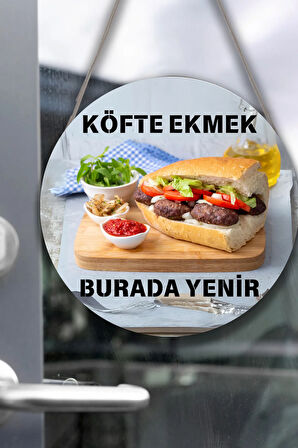 Köfte Ekmek Burada Yenir Yazılı Çift Taraflı Karşılama Tabelası, Köfte Dükkan Kapı Duvar Tablo Süsü