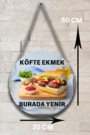 Köfte Ekmek Burada Yenir Yazılı Çift Taraflı Karşılama Tabelası, Köfte Dükkan Kapı Duvar Tablo Süsü