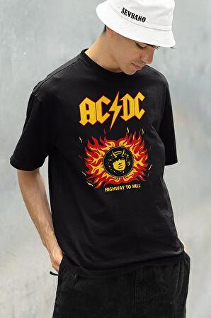 AC DC Highway To Hell Baskılı Unisex Oversize Rock Metal Tişört