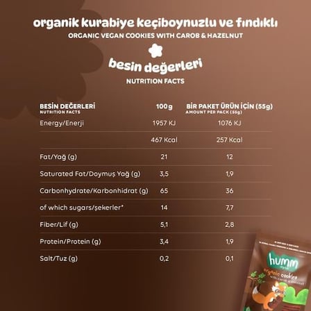 Organik Vegan Keçiboynuzlu ve Fındıklı Kurabiye - 3 Adet