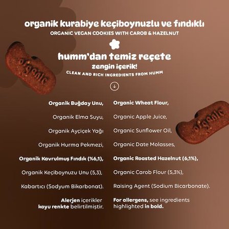 Organik Vegan Keçiboynuzlu ve Fındıklı Kurabiye - 3 Adet