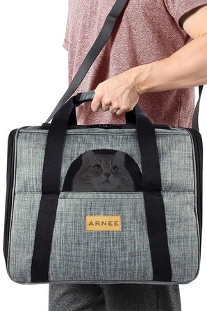 Gri Kedi Köpek Taşıma Çantası Büyük Boy